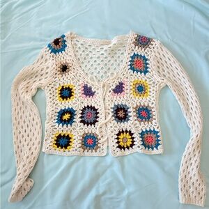 DEBUT: small.  Tropical 🐠 Colorful 🎨 ! hand crocheted cardigan.